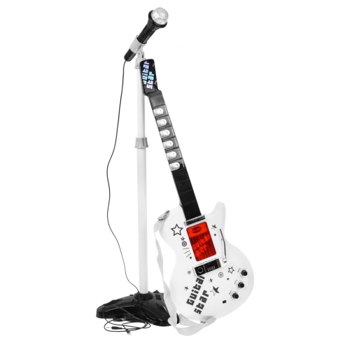 Gitara elektryczna z mikrofonem i piecem Ramiz ZMU.HK-9010D – biały zestaw muzyczny